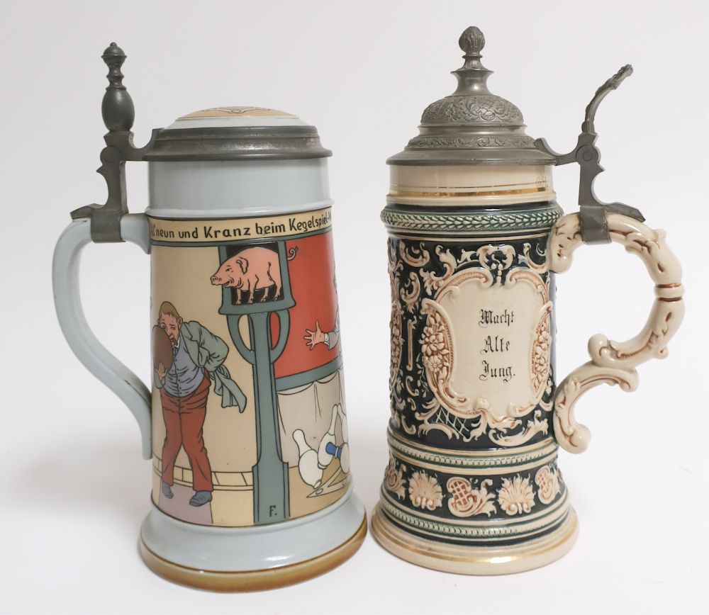 Appraisal: Mettlach Beer Stein Bowling No other German Beer Steins includes