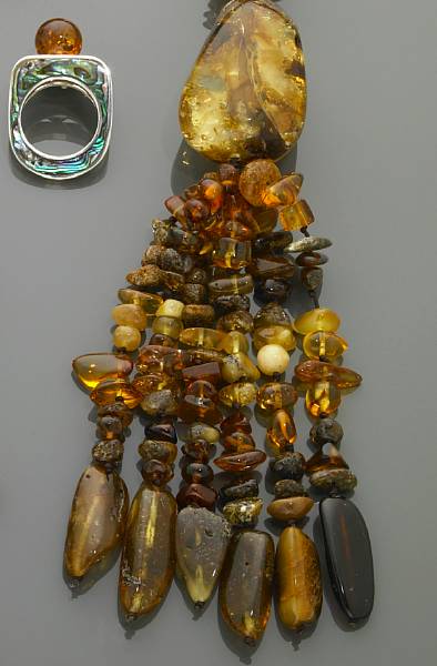 Appraisal: Amber Necklace and Amber and Abalone Ring Baltic Sea A