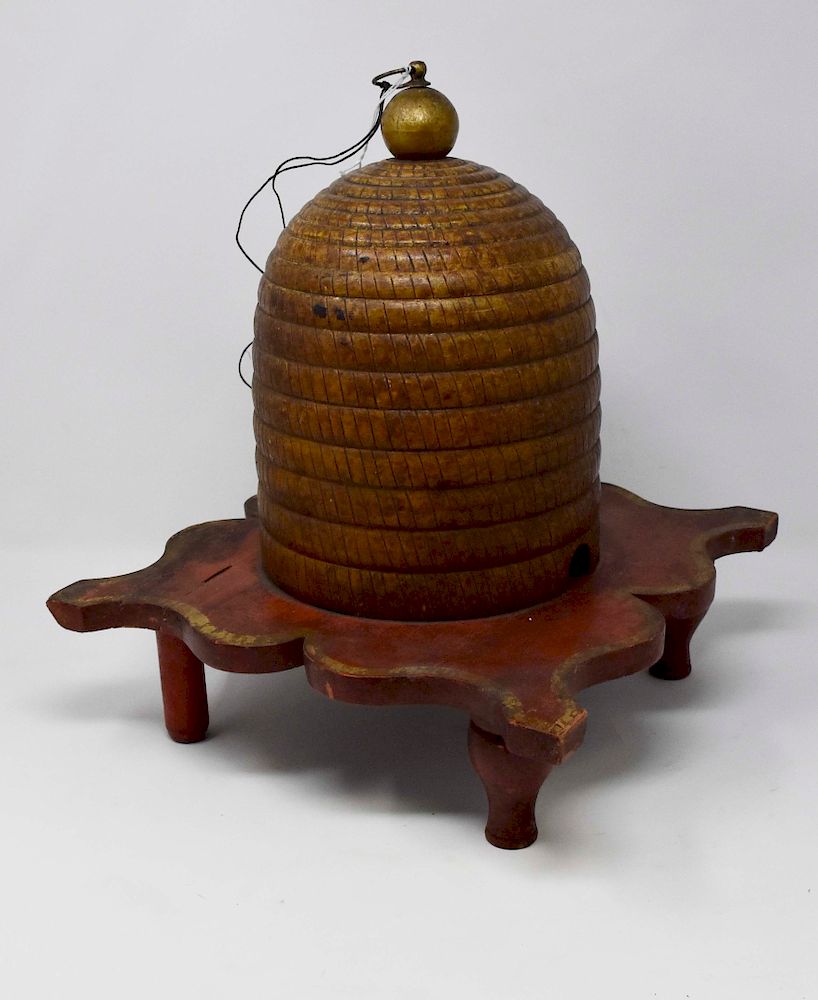 Appraisal: Rare IOOF Folk Art Painted Wooden Bee Hive Rare IOOF