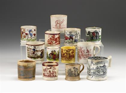 Appraisal: Eleven Stafforshire transfer-printed children's mugs th century Depicting animals Franklin's