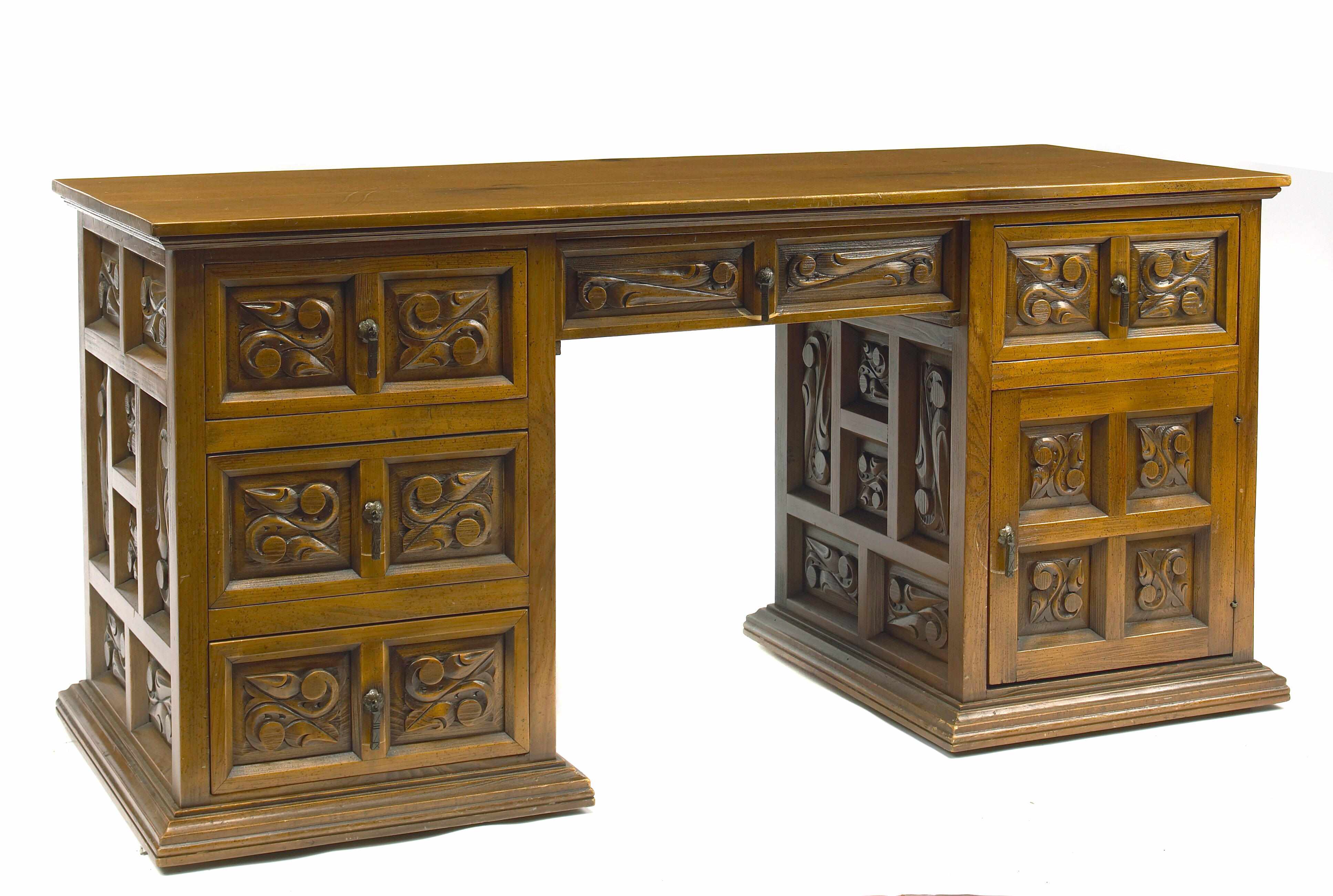 Appraisal: A Baroque style mixed wood desk height in width in