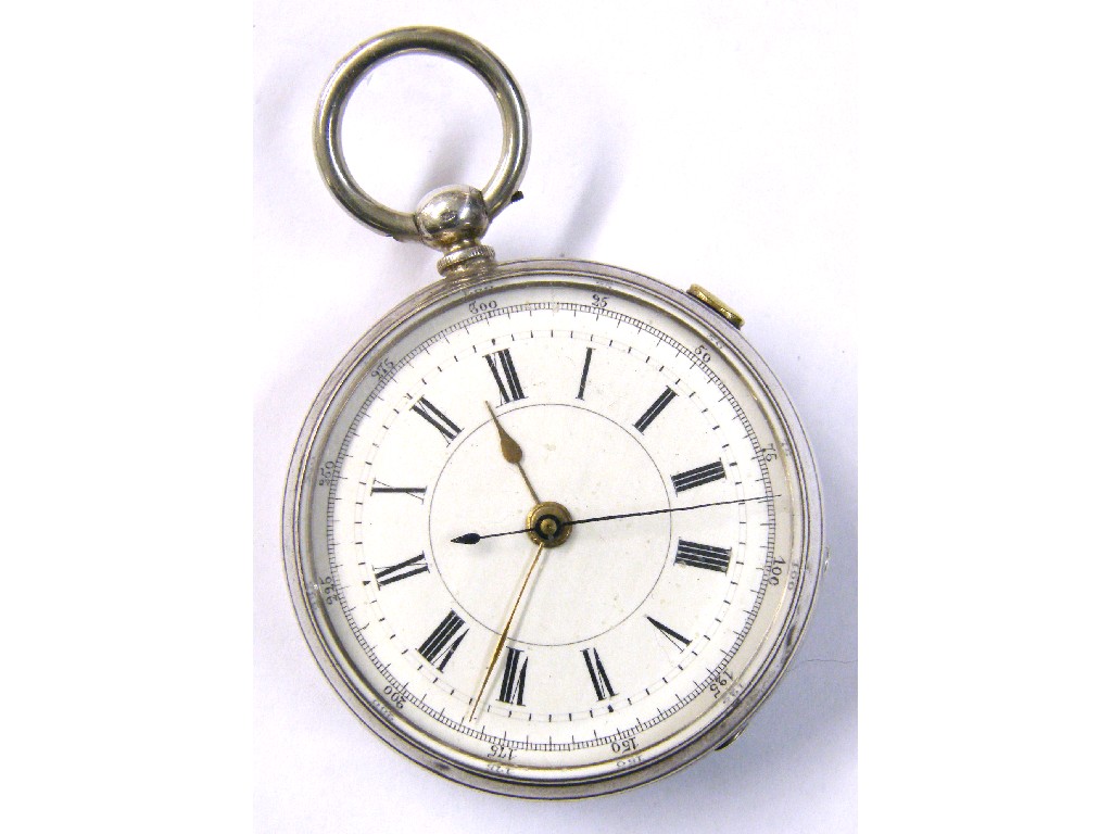 Appraisal: White metal cylinder centre second chronograph pocket watch mm