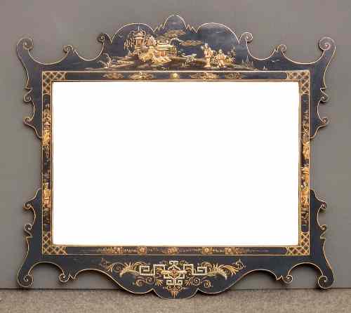 Appraisal: A blue lacquered rectangular wall mirror of George II chinoiserie