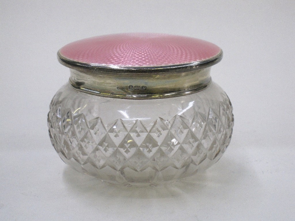 Appraisal: Silver and enamel topped talcum jar Birmingham