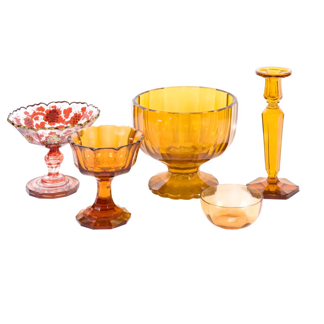 Appraisal: Group of Amber Glass Table Articles Together with Two Glass