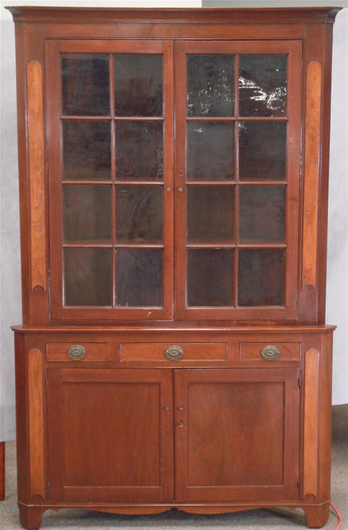 Appraisal: piece Federal Cherry corner cupboard with -pane doors flanked by