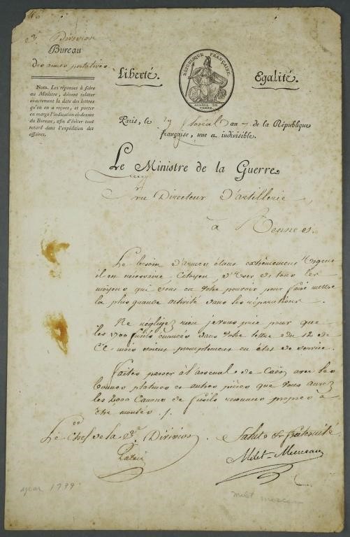 Appraisal: Handwritten document from Louis Marie de Milet de Mureau --