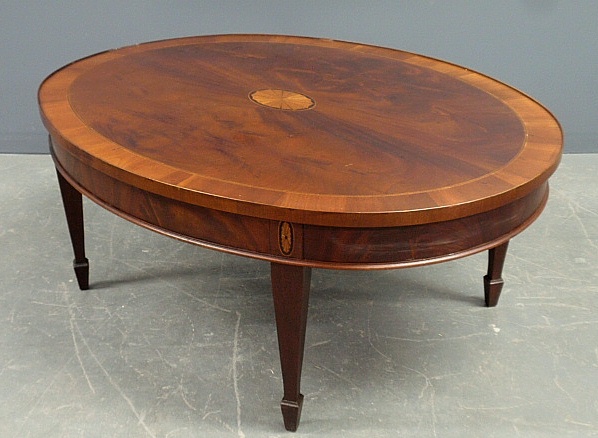 Appraisal: - Federal style inlaid mahogany oval coffee table by Hekman