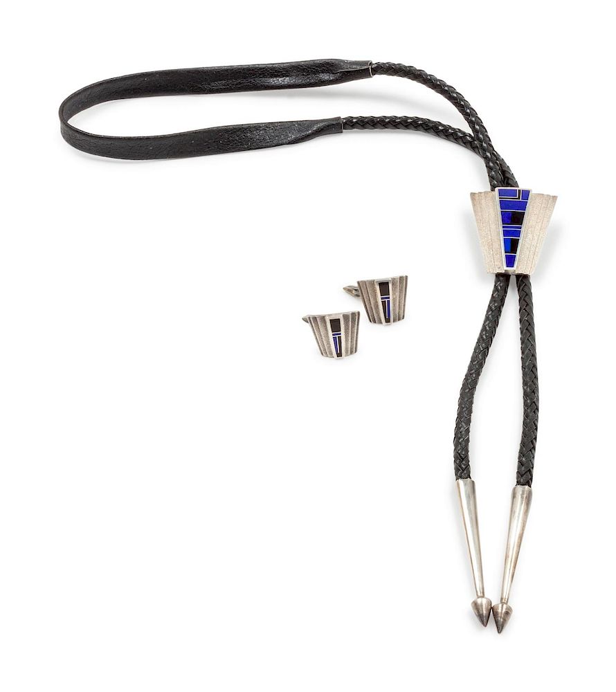 Appraisal: Ray Tracey Navajo th Century Silver Lapis and Onyx Bolo