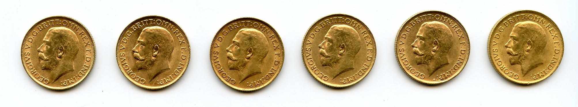 Appraisal: Great Britain George V Sovereigns KM- All are very similar