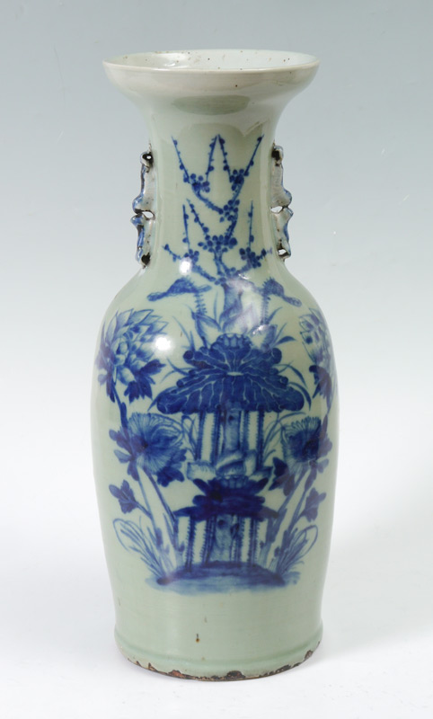 Appraisal: CHINESE LARGE BLUE DECORATED CELADON VASE Baluster form with applied