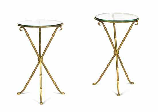 Appraisal: A Pair of Neoclassical Style Brass Occasional Tables each with