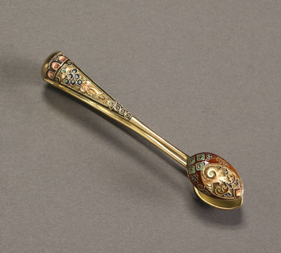 Appraisal: Pair of Russian Silver Gilt and Cloisonn Sugar Tongs Maker's