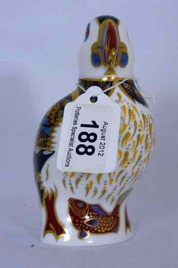 Appraisal: Royal Crown Derby Paperweight Puffin Gold Stopper Boxed