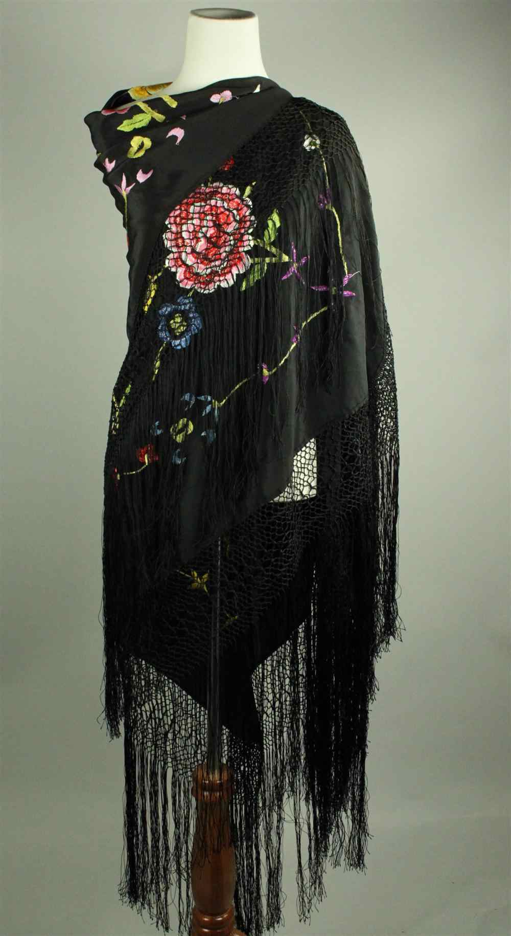 Appraisal: TWO CHINESE SILK EMBROIDERED EXPORT SHAWLS EARLY TH CENTURY for