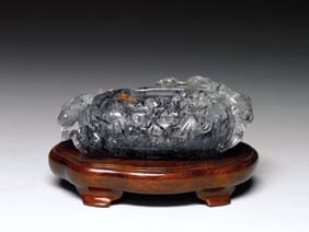 Appraisal: CARVED HAIR CRYSTAL COUPE Rare and finely carved Chinese rutilated