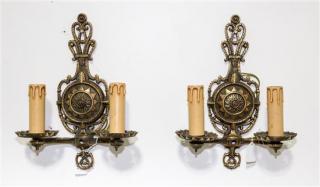 Appraisal: A Pair of Brass Two-Light Sconces Height inches Estimate -