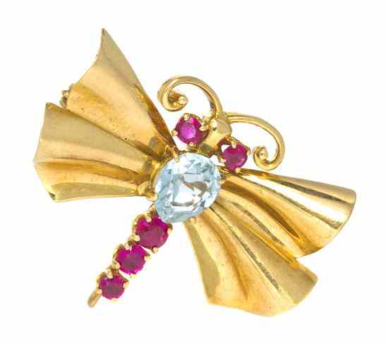 Appraisal: A Retro Rose Gold Aquamarine and Ruby Dragonfly Pin Tiffany