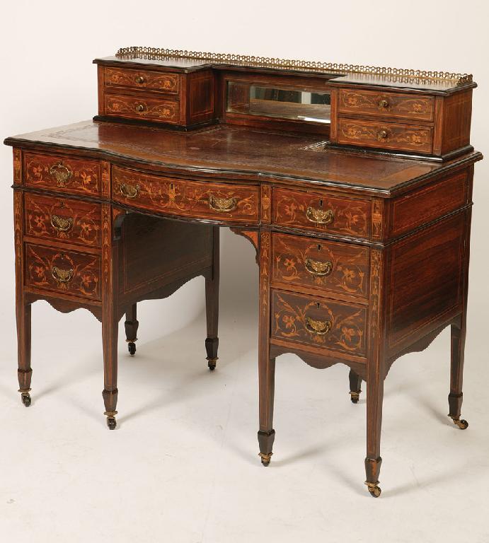 Appraisal: AN EDWARDIAN ROSEWOOD AND MARQUETRY LADY'S WRITING DESK the raised