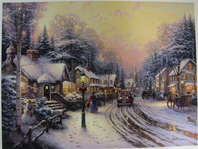 Appraisal: THOMAS KINKADE COLOR LITHOGRAPH American born titled Village Christmas Village