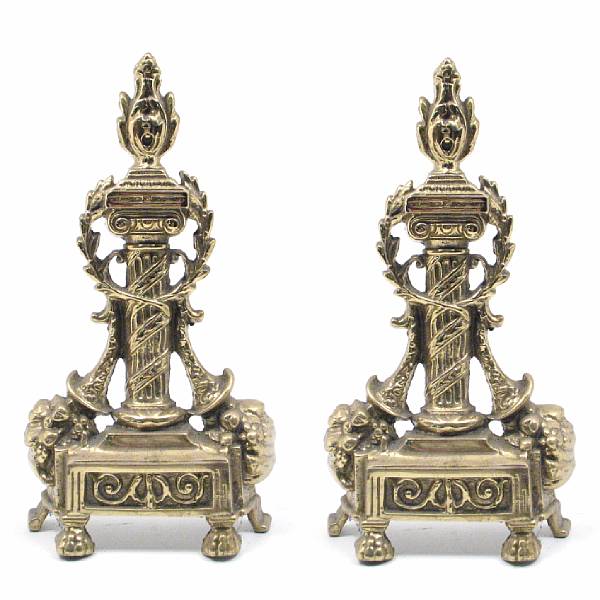 Appraisal: A pair of Neoclassical style gilt metal andirons height in