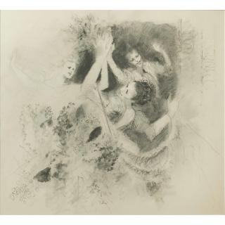 Appraisal: Jerald Silva Sacramento b Graphite on Paper Angels Framed Jerald