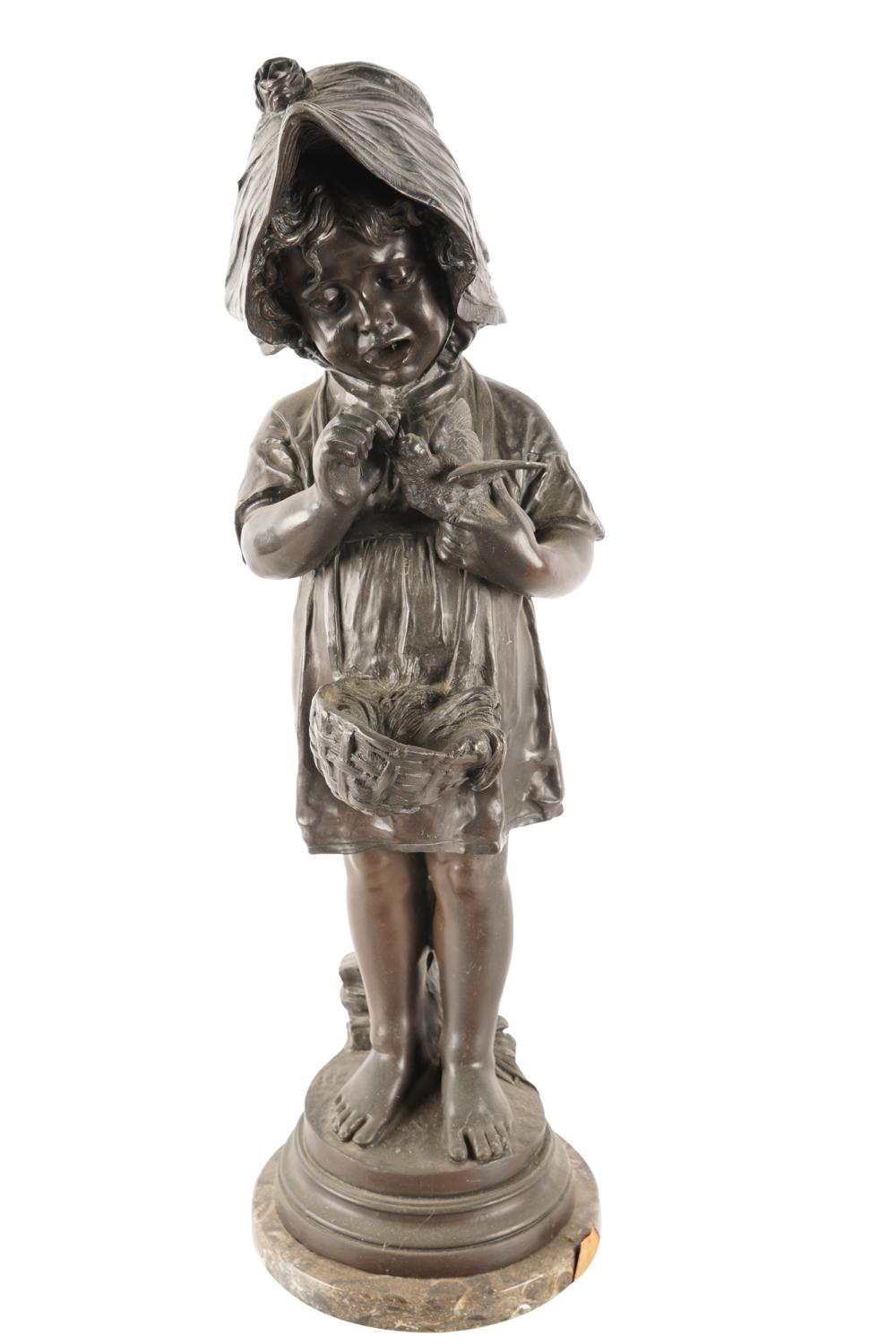 Appraisal: AFTER URBANO LUCCHESI GIRL WITH BIRDpatinated metal figure inches high