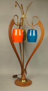 Appraisal: Mid Century Modern Tall Table Lamp Orange Olive Blue glass