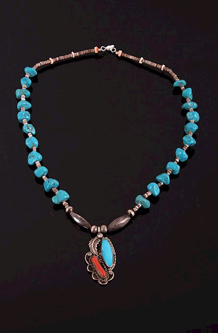 Appraisal: Navajo Sleeping Beauty Turquoise Coral Necklace For your bidding pleasure