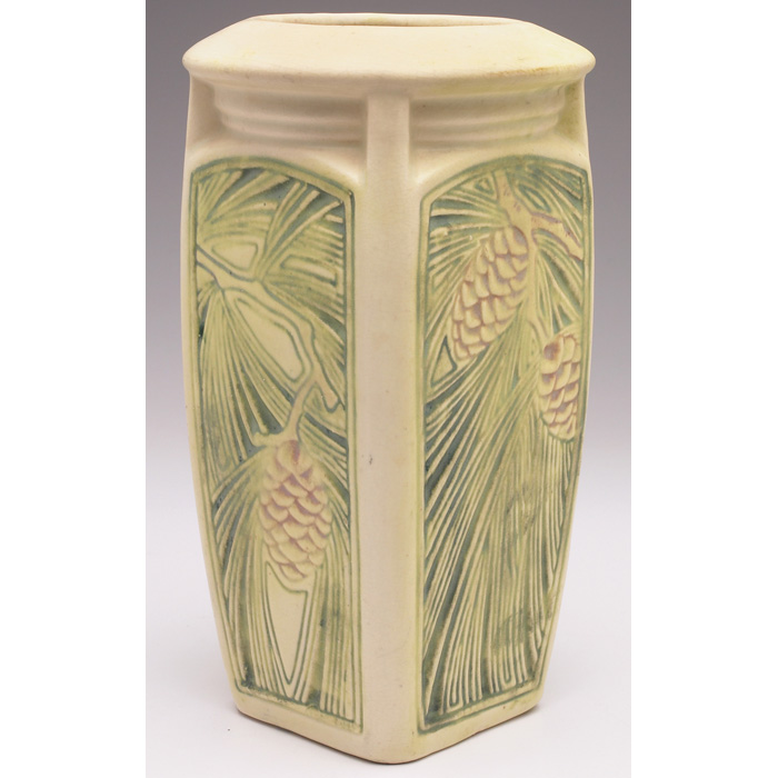 Appraisal: Weller Roma vase four-sided shape with pine cone and pine