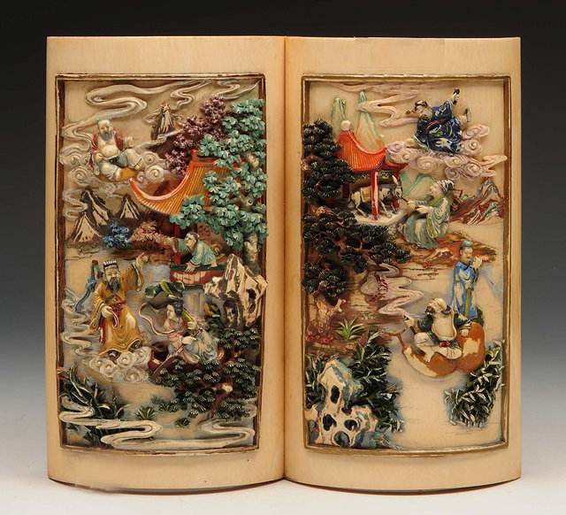 Appraisal: A Chinese ivory screenRepublican periodmodelled as an open book the