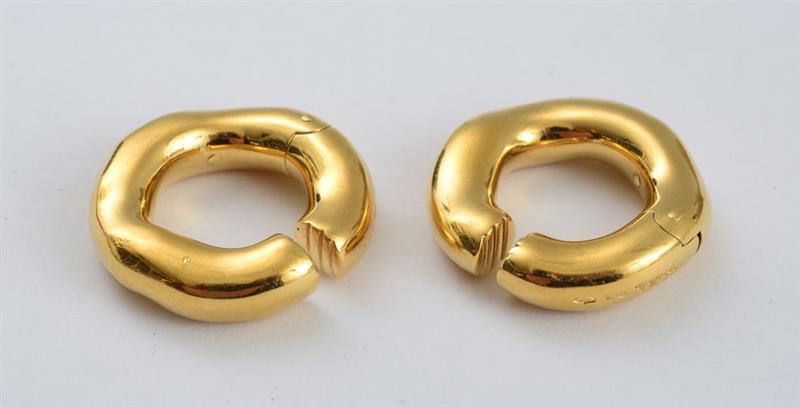 Appraisal: PAIR OF K GOLD CREOLE EARCLIPS BY POMELLATO The hinged