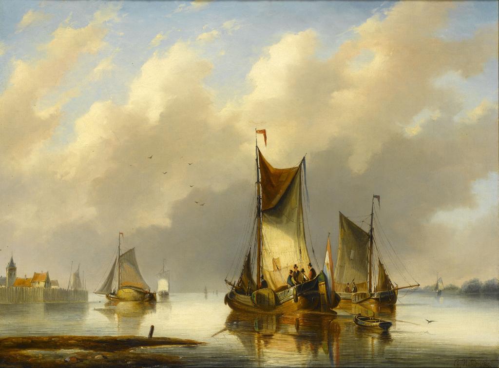 Appraisal: GERARDUS HENDRIKS - THE FERRY SCENE IN A DUTCH ESTUARY