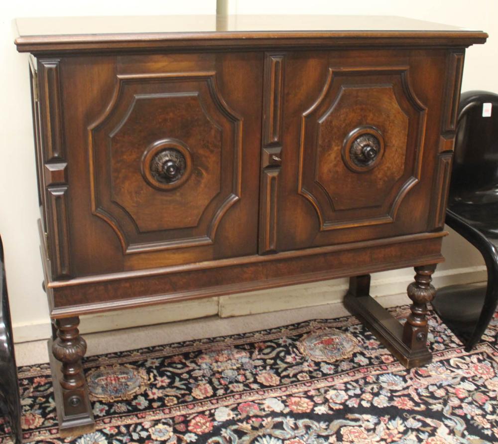 Appraisal: WALNUT DOUBLE-DOOR LINENS CABINET ON STAND Berkey Gay Furniture Co