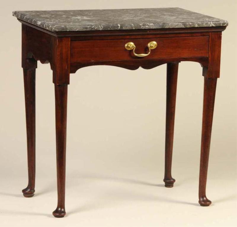 Appraisal: Mahogany Marble Top Table Description th Century Single drawer and