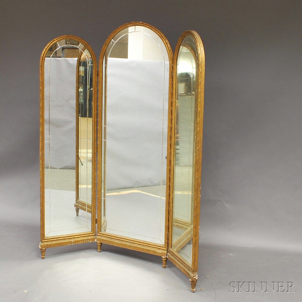 Appraisal: Gold-painted Tripartite Dressing Mirror ht wd in Estimate - The