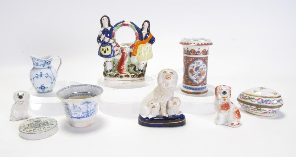 Appraisal: Group of Assorted Antique Porcelain nine total including Staffordshire dog