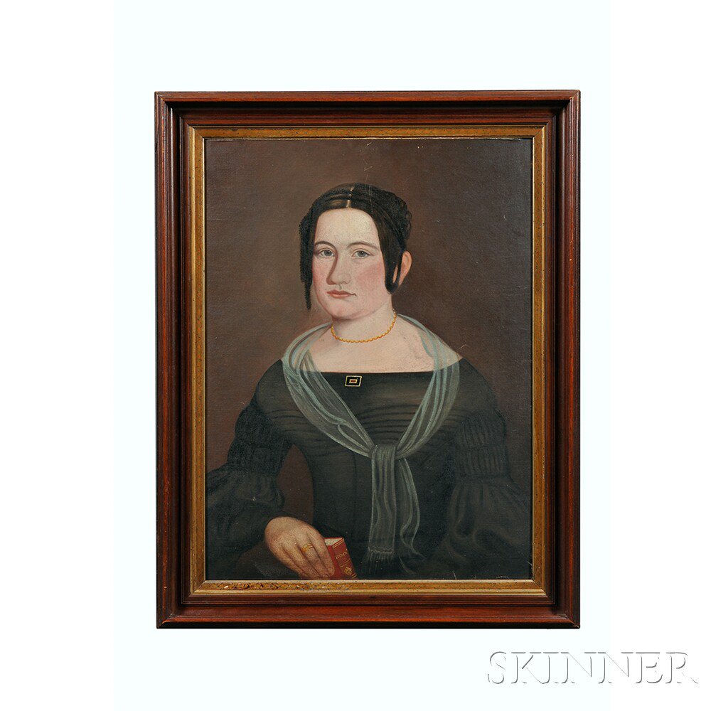 Appraisal: American School th Century Portrait of a Woman Holding a