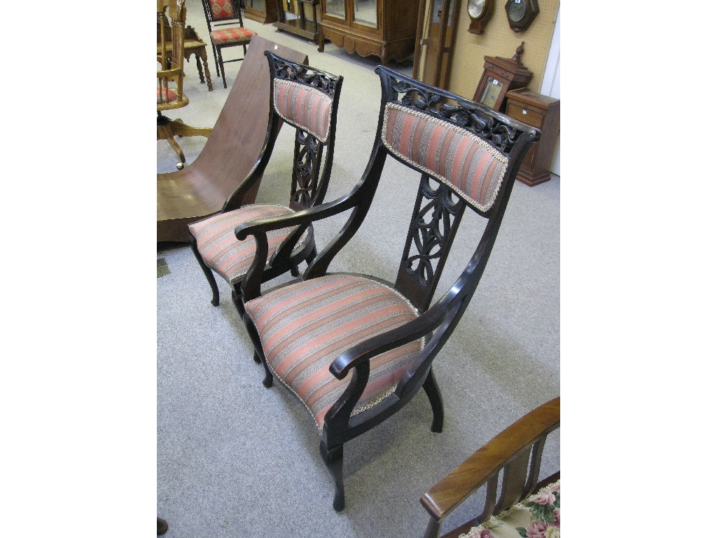 Appraisal: Arts and Crafts open armchair and matching side chair