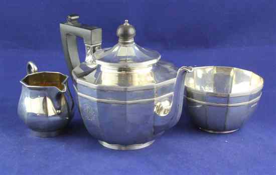 Appraisal: An Edwardian silver composite three piece tea set with dodecagonal