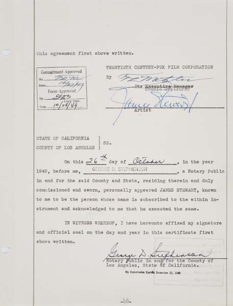 Appraisal: JAMES STEWART Two film studio contract signed by Stewart May