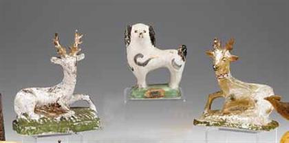 Appraisal: Three painted chalkware figures pennsylvania th century Including two recumbent