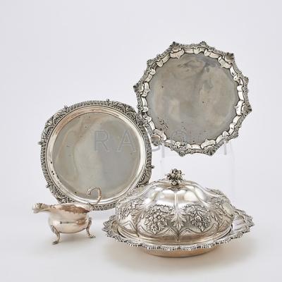 Appraisal: ANTIQUE ENGLISH STERLING Four pieces Georgian silver covered dish with