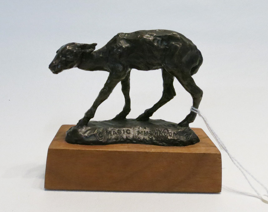 Appraisal: BRONZE FAWN SCULPTURE ON WOOD PLINTH inscribed S Wennes numbered