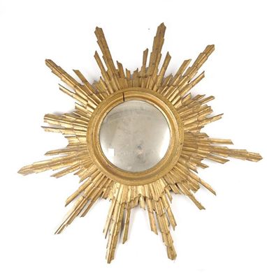 Appraisal: A giltwood sunburst convex mirror in cm h Section off