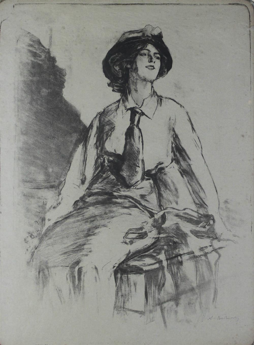 Appraisal: ALBERT DE BELLEROCHE BRITISH - WOMAN WITH TIE Lithograph x