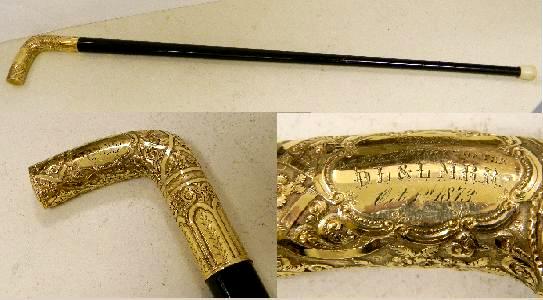 Appraisal: gold-filled handle presentation railroad walking stick inscribed ''J J Smith''