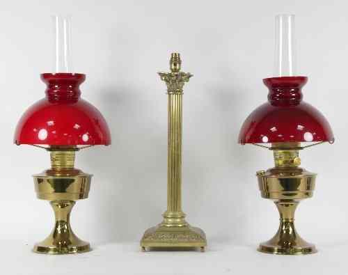 Appraisal: A brass Corinthian column table lamp cm high and two