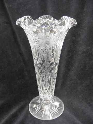 Appraisal: Libbey Cut Glass Vase brilliant period signed intaglio floral panels