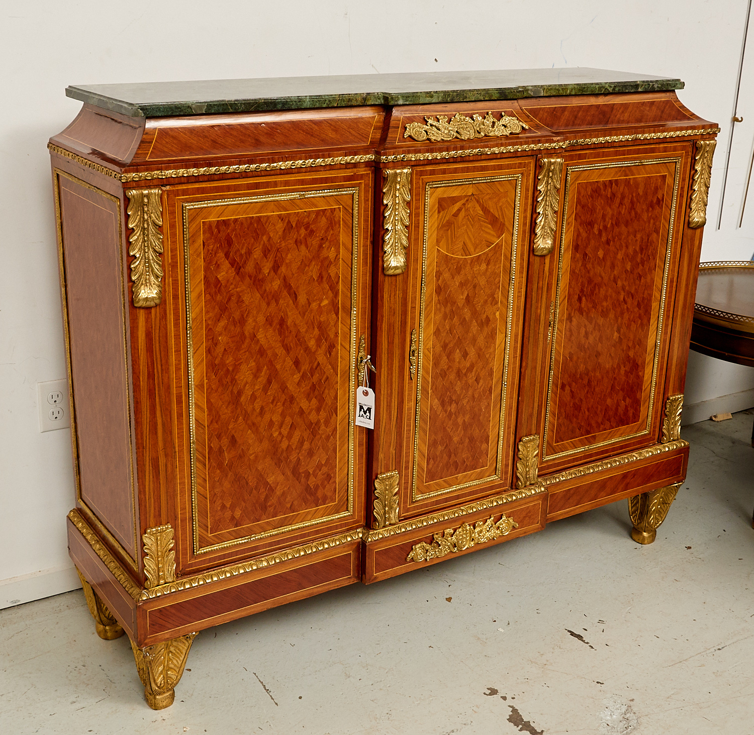 Appraisal: NAPOLEON III STYLE MARBLE TOP PARQUETRY CABINET th st c